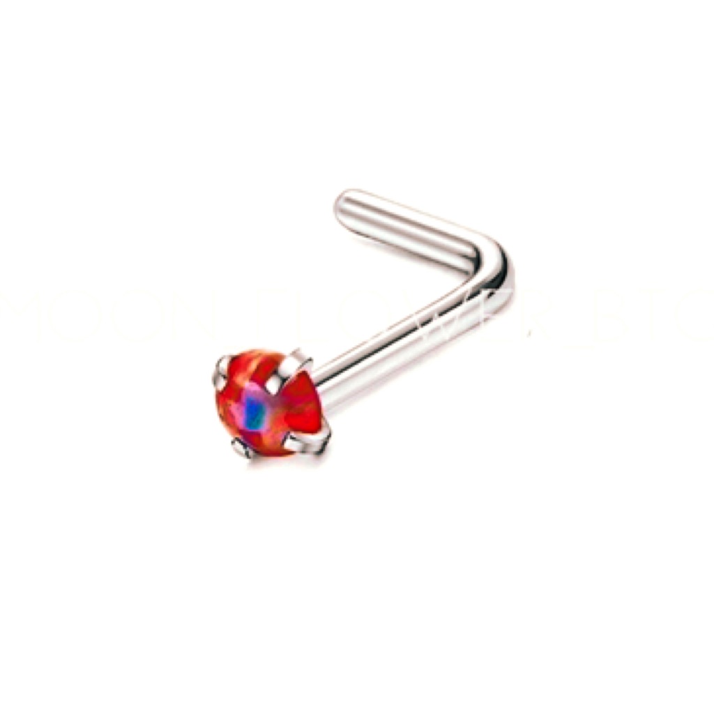 Tiny Red Opal Nose Ring  2mm 20g Surgical Steel  Hypoallergenic